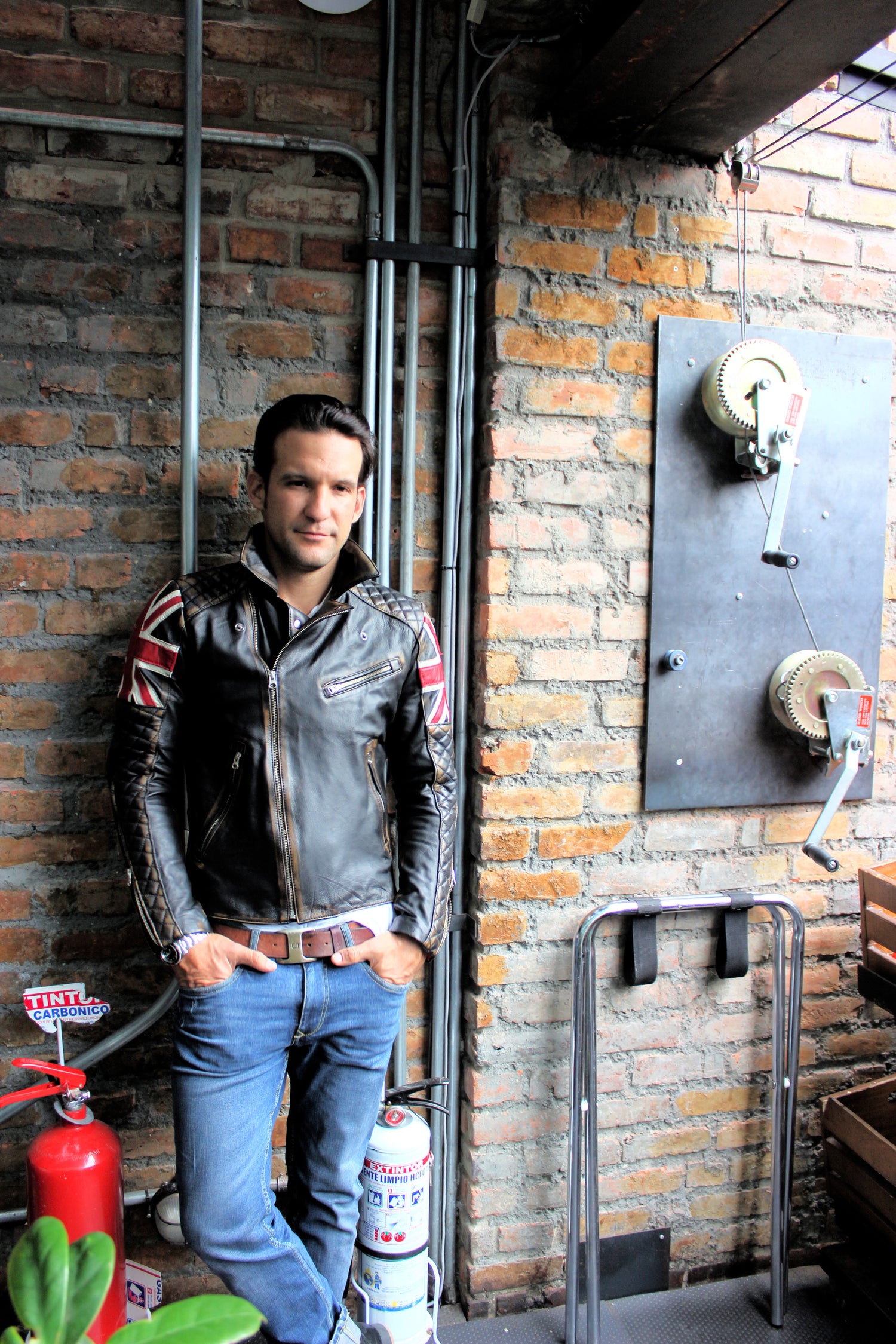UNION JACK Leather Jacket in Distressed Black Color British Flag Cafe Racer- Limited Ed - PDCollection Leatherwear - Online Shop