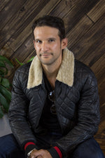 EVEREAST Leather Jacket Shearling Collar Quilted, Black - PDCollection Leatherwear - Online Shop