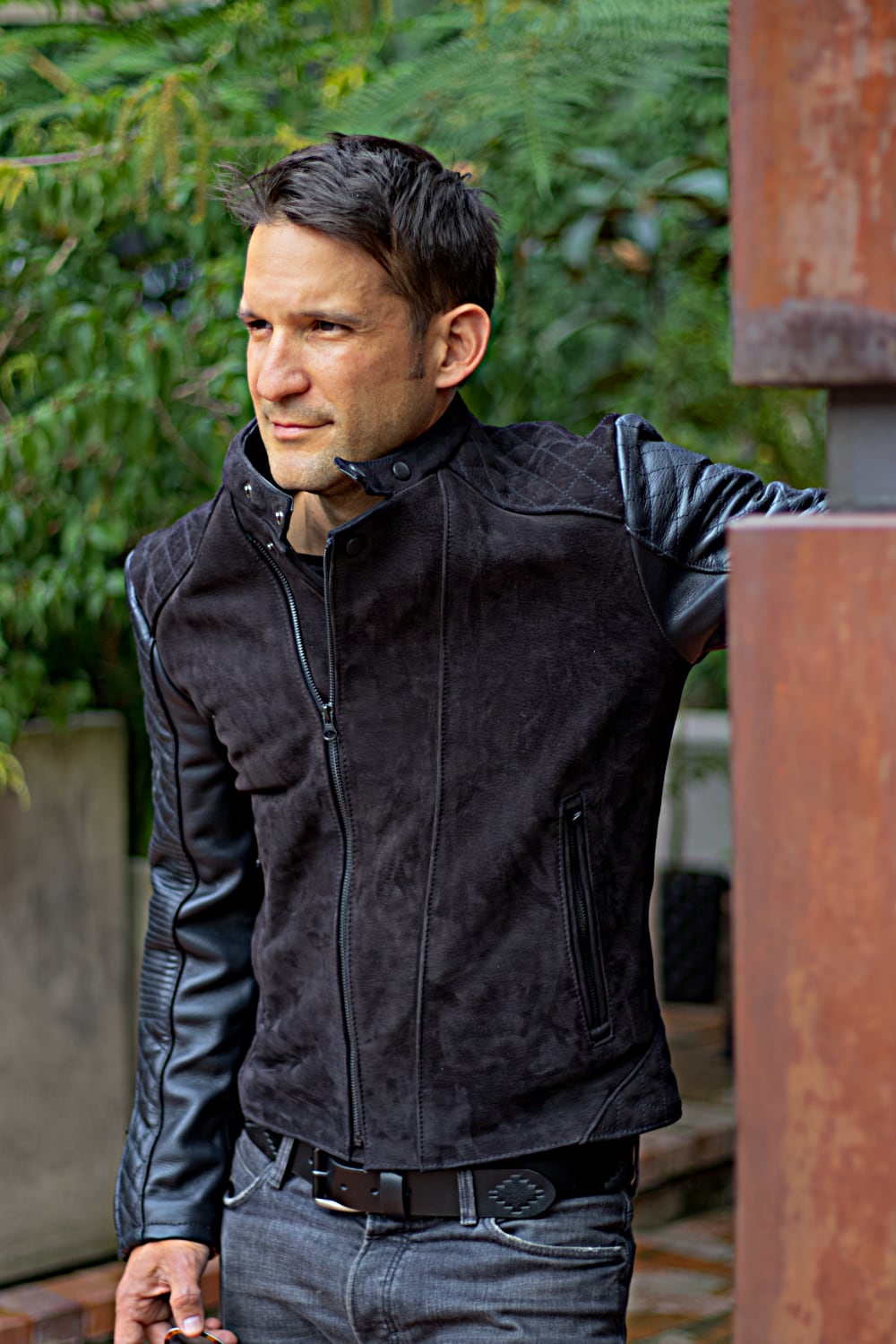 LOTUS DT Leather Jacket Satin Black on Black  - Bison & Nubuck Suede