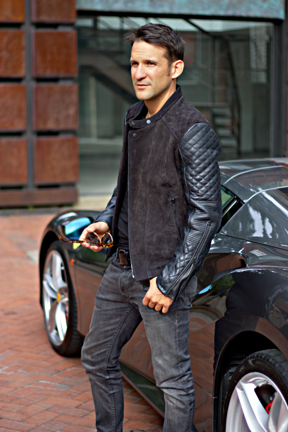 LOTUS DT Leather Jacket Satin Black on Black  - Bison & Nubuck Suede