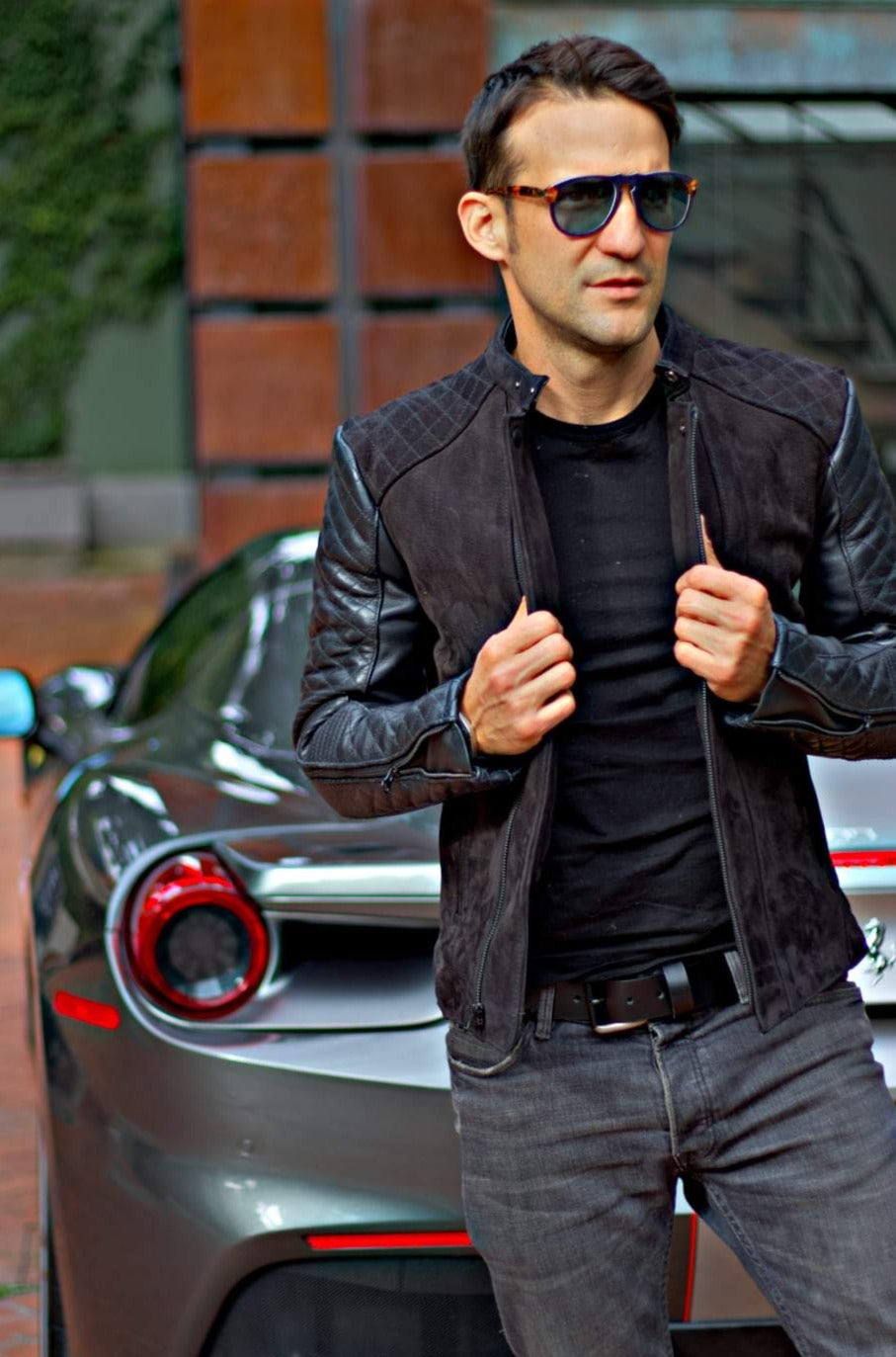 LOTUS DT Leather Jacket Satin Black on Black  - Bison & Nubuck Suede