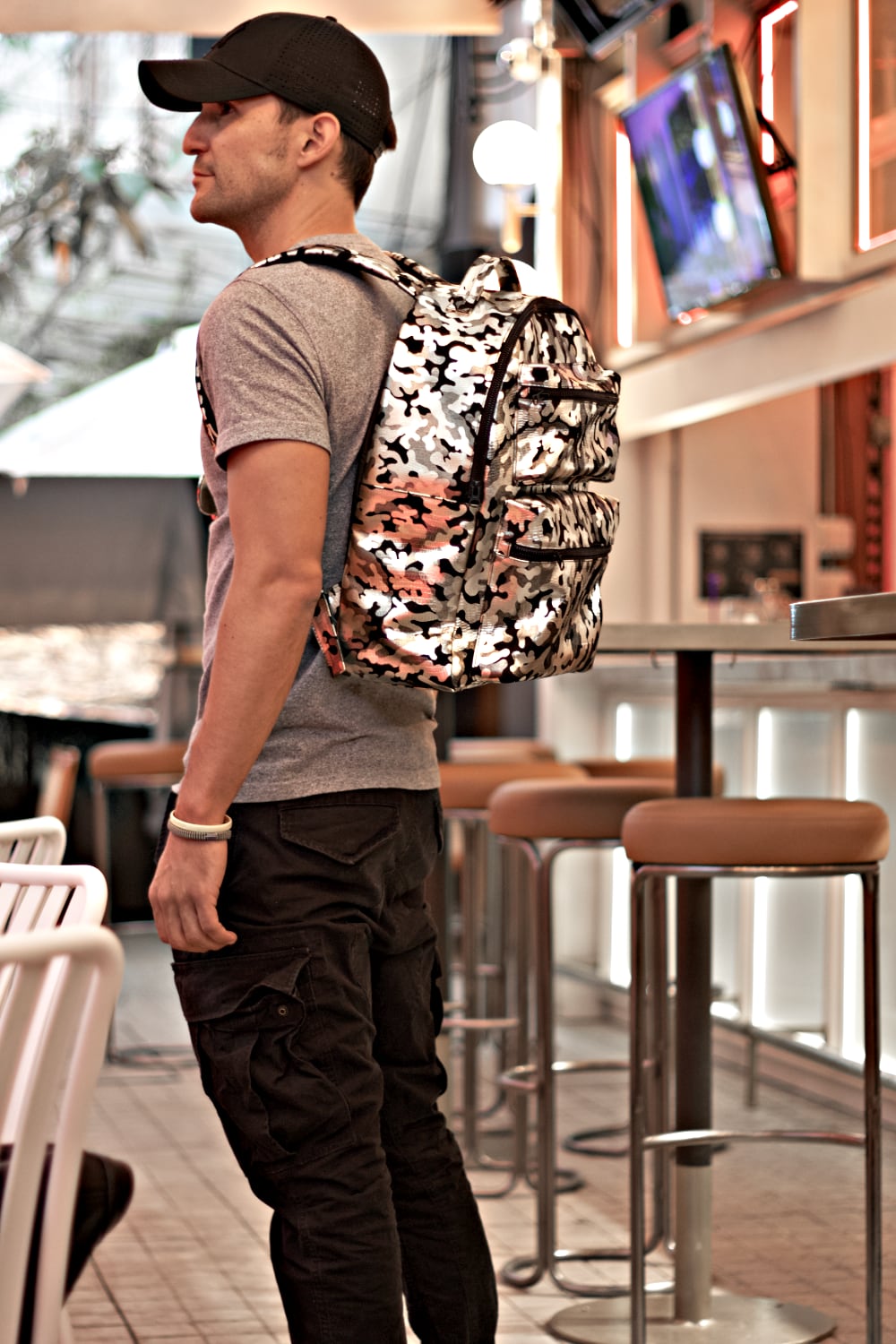 dept.8 unisex elegant leather backpack camo blue STEEL Leather Bag Backpack in Luxury Camo