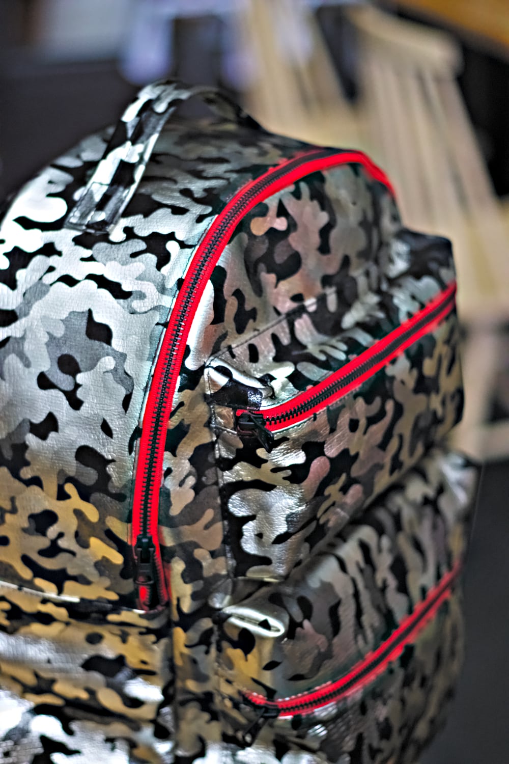 STEEL Leather Bag Backpack in Luxury Camo - Limited Ed Red