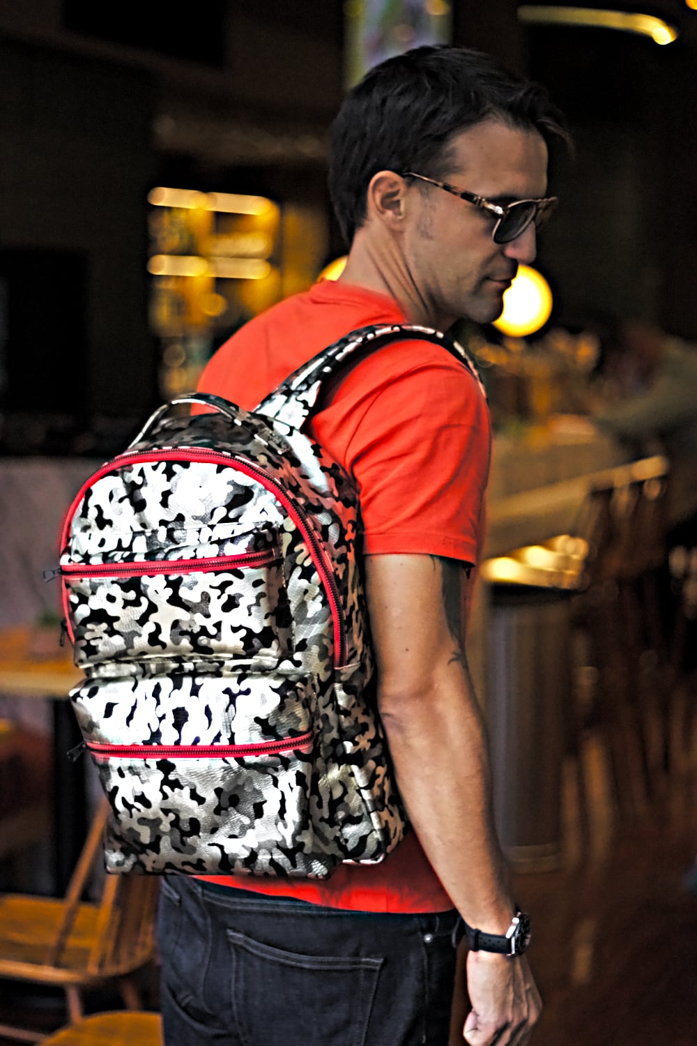 STEEL Leather Bag Backpack in Luxury Camo - Limited Ed Red