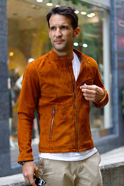 TOSCANA Leather Jacket Lightweight Calf Suede in Cognac color