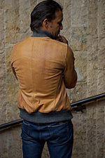 Grand Prix Bomber Jacket in Perforated Aged Leather - Dried Leaf Brown