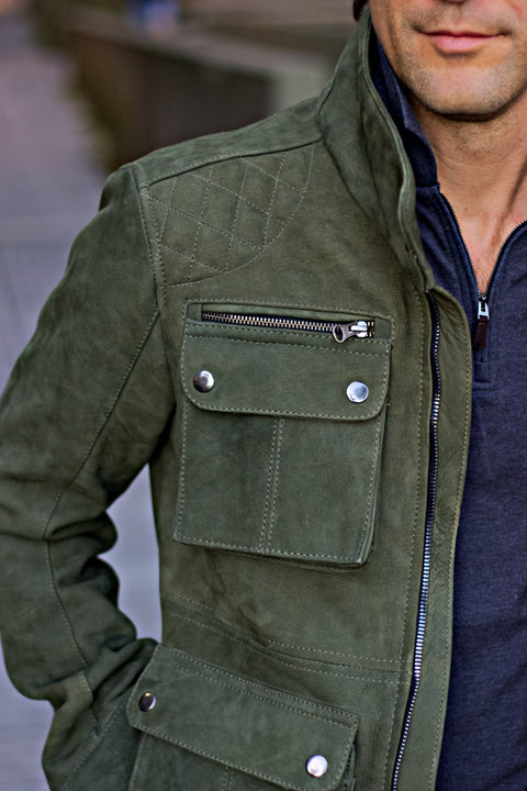 FIELD FR SH Leather Jacket Dark Green  - Nubuck Suede - Short-Length