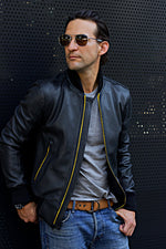 LUXUS HI TECH Leather Jacket Bomber lightweight - Perforated - Black & Yellow