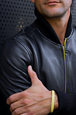 LUXUS HI TECH Leather Jacket Bomber lightweight - Perforated - Black & Yellow