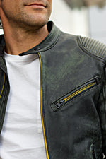 FALLOUT Leather JacketDistressed Green - Cafe Racer