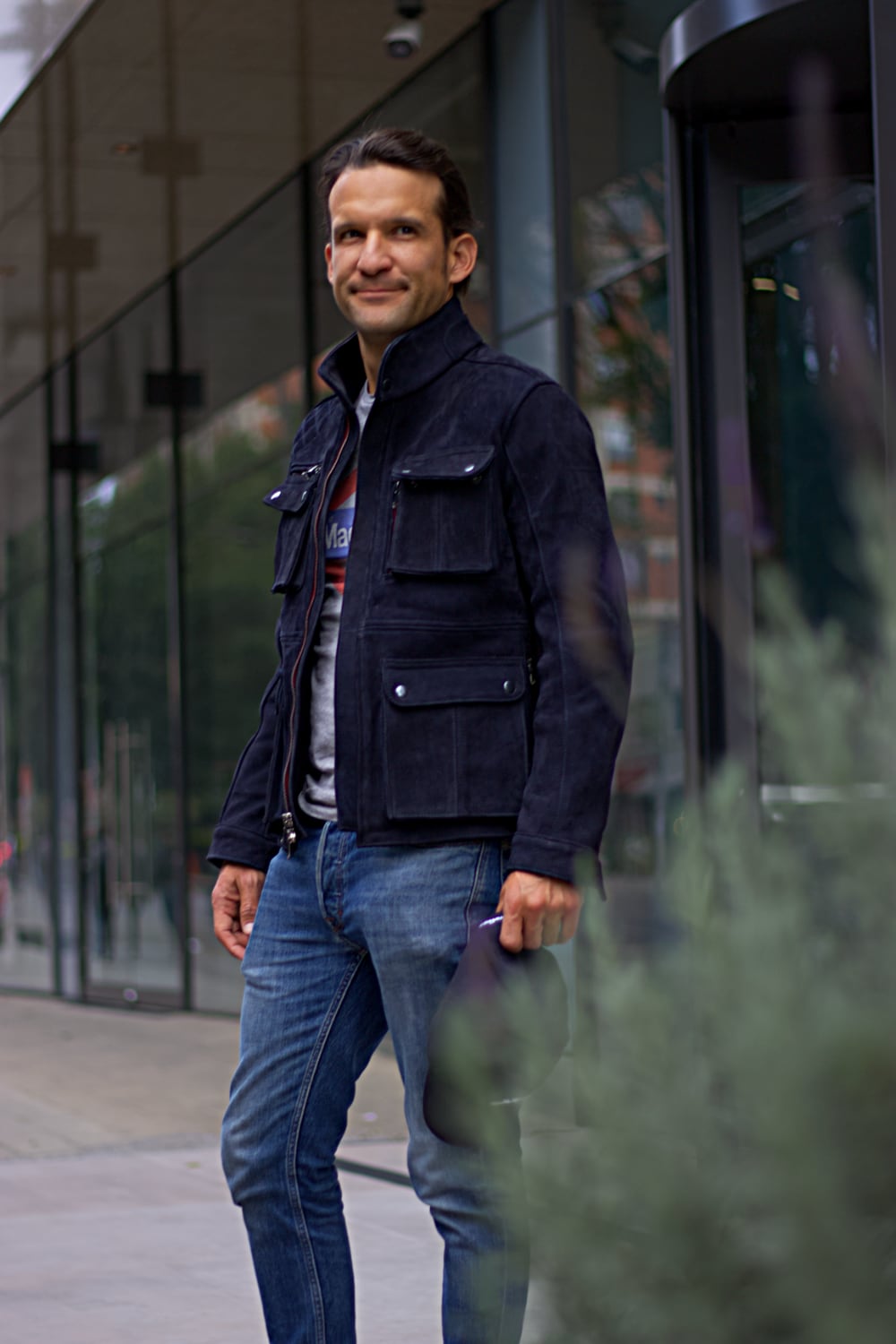 FIELD FR SH Leather Jacket Dark Blue  - Nubuck Suede - Short-Length