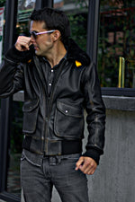 B52 PILOT Leather Jacket - Distressed Black- Shearling