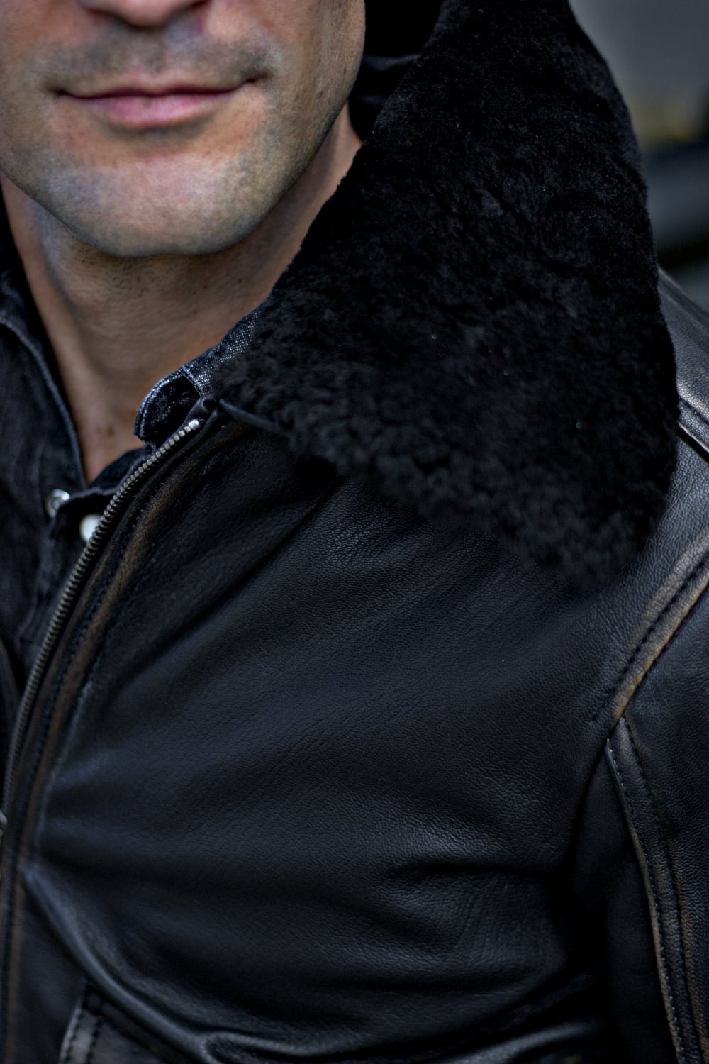 B52 PILOT Leather Jacket - Distressed Black- Shearling