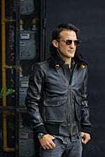 B52 PILOT Leather Jacket - Distressed Black- Shearling