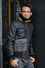 B52 PILOT Leather Jacket - Distressed Black- Shearling