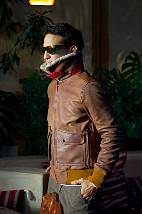 B52 PILOT Leather Jacket - Brown- Shearling