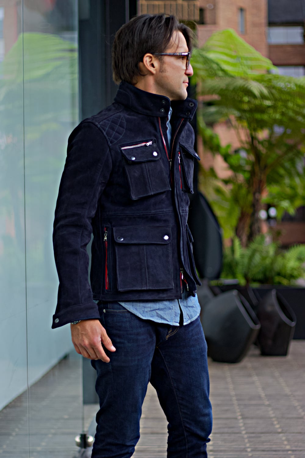 FIELD FR SH Leather Jacket Dark Blue- Nubuck Suede - Short-Length