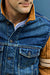 BROOKLYN HM2 Heroes Motor Edition Jean & Suede Jacket Blue Denim & Brown Sleeves with Tan Stripes