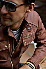 MI6 Leather Jacket - Double Cargo Pockets in Distressed Brown