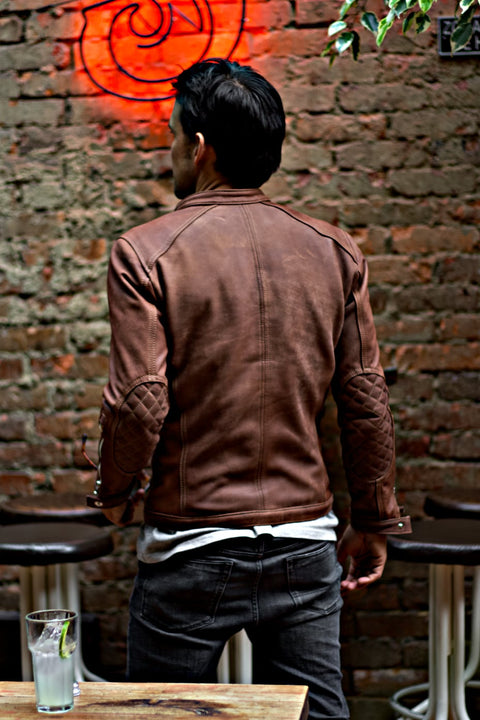 MI6 Leather Jacket - Double Cargo Pockets in Distressed Brown