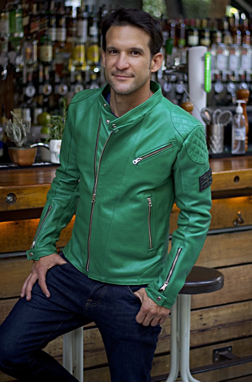 LOTUS BRT Leather Jacket Green  - British Flag