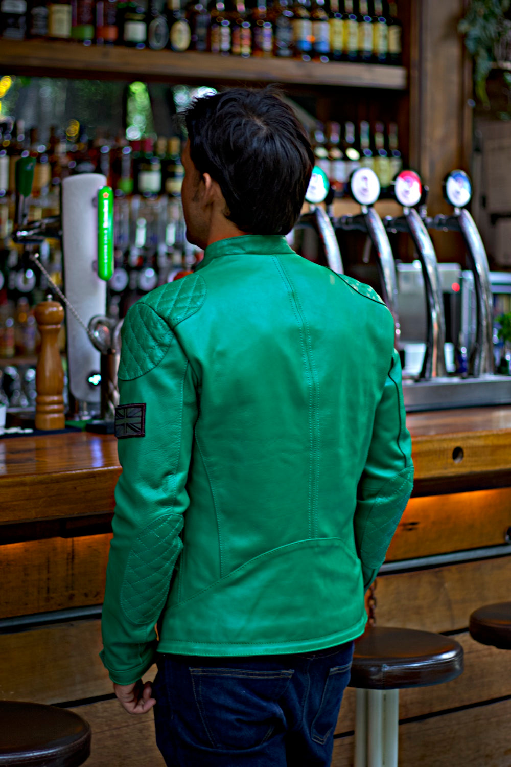 LOTUS BRT Leather Jacket Green  - British Flag