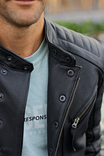 LOTUS LA. Leather Jacket Cafe Racer - Solid Black -