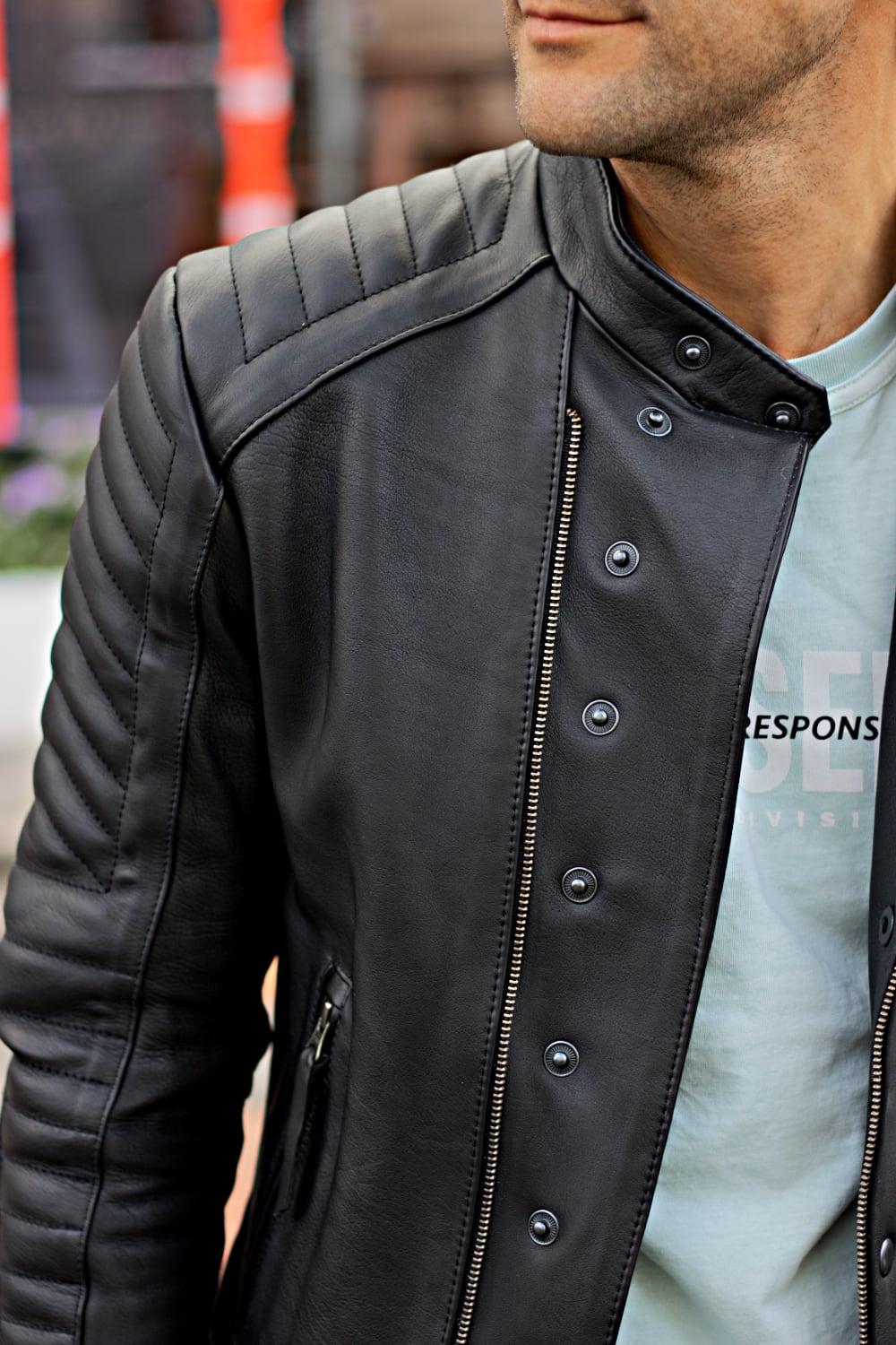 LOTUS LA. Leather Jacket Cafe Racer - Solid Black -