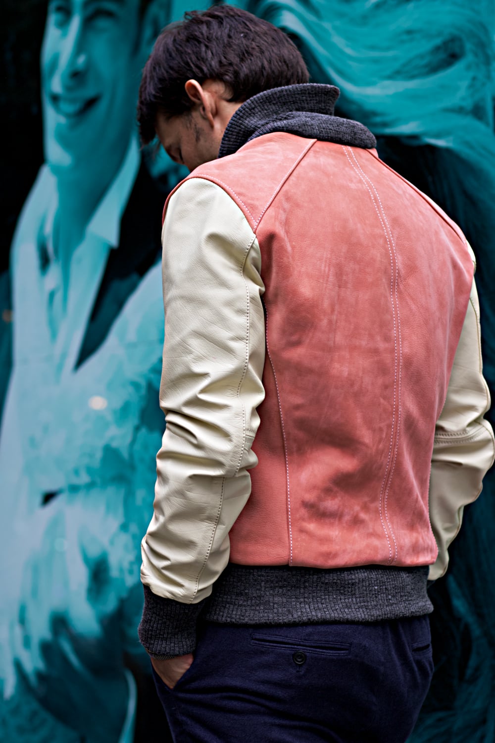 MONTANA Leather Bison Suede Varsity Jacket - Natural Pink & Cream