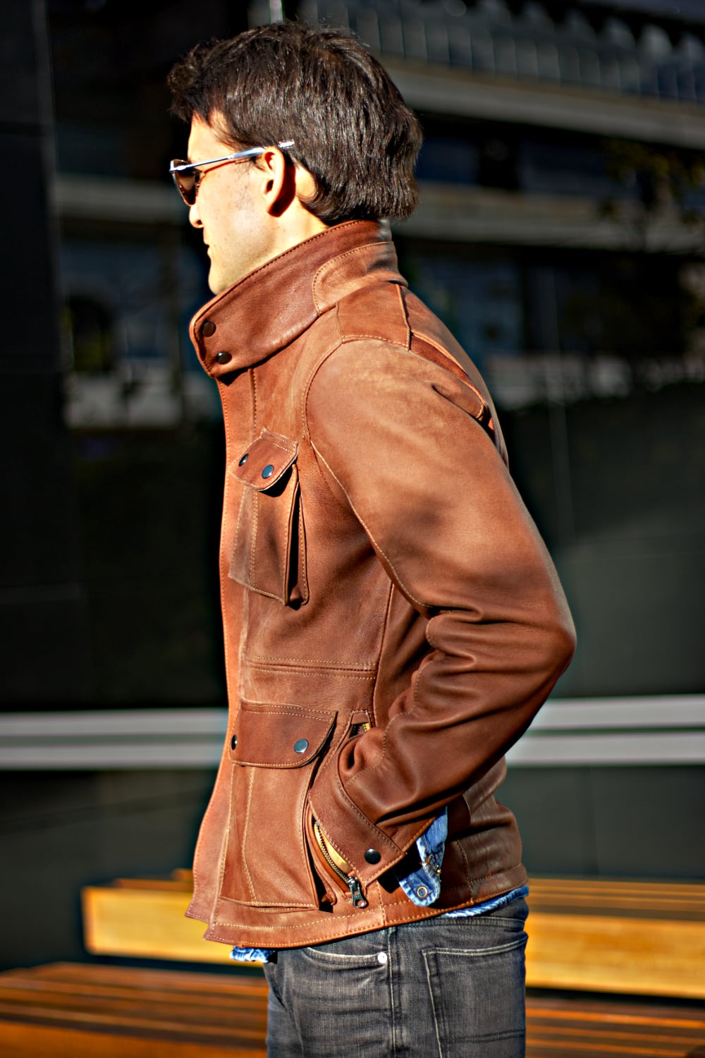 FIELD Leather Jacket   - Vintage Brown Mid-Length