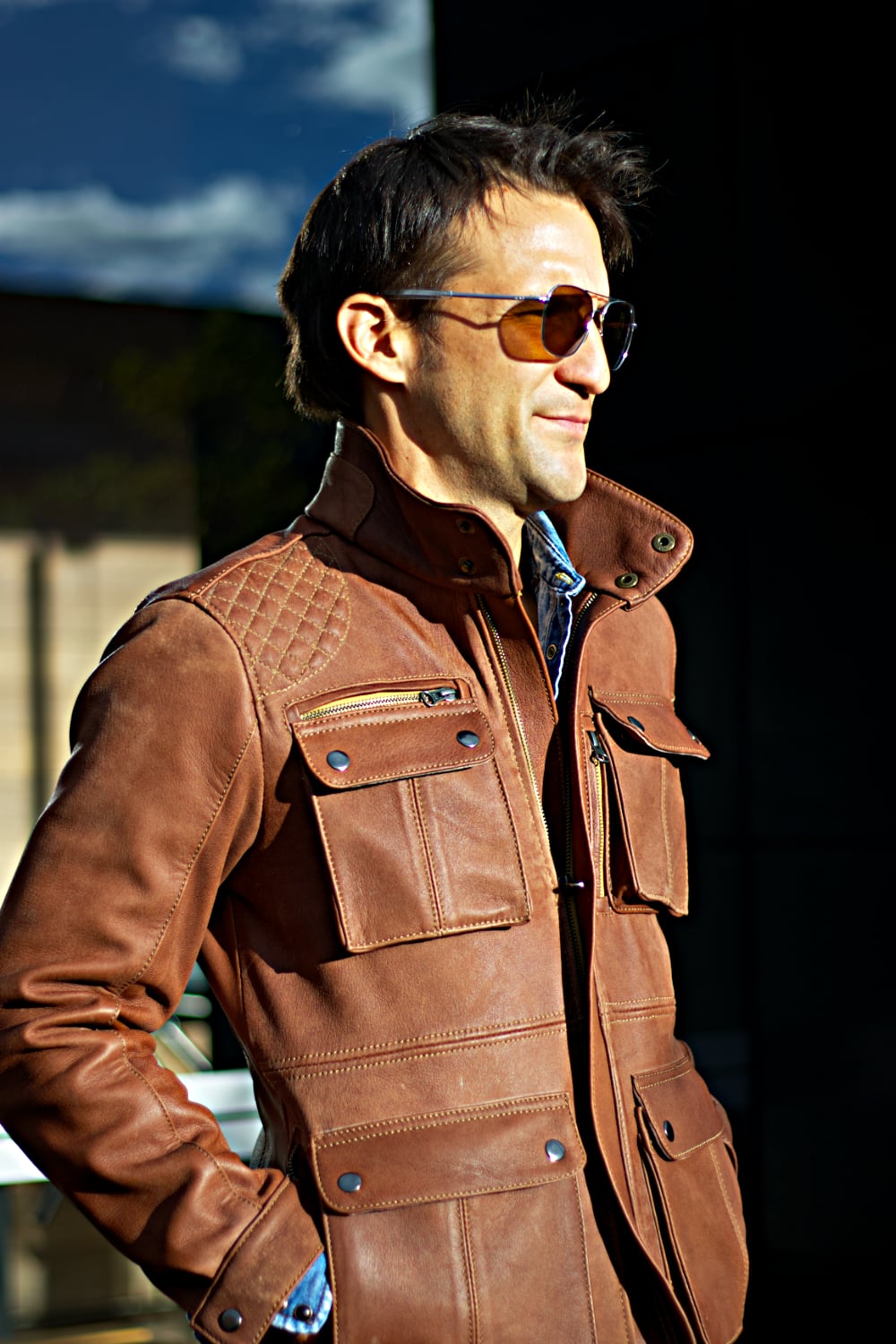 FIELD Leather Jacket   - Vintage Brown Mid-Length