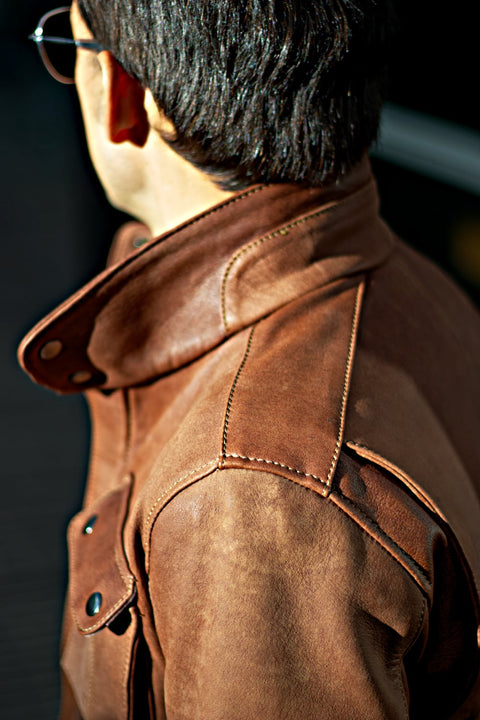 FIELD Leather Jacket   - Vintage Brown Mid-Length