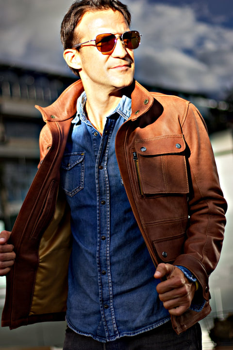 FIELD Leather Jacket   - Vintage Brown Mid-Length