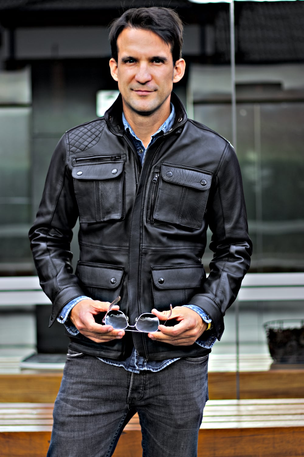FIELD Leather Jacket   - Black -  Mid-Length