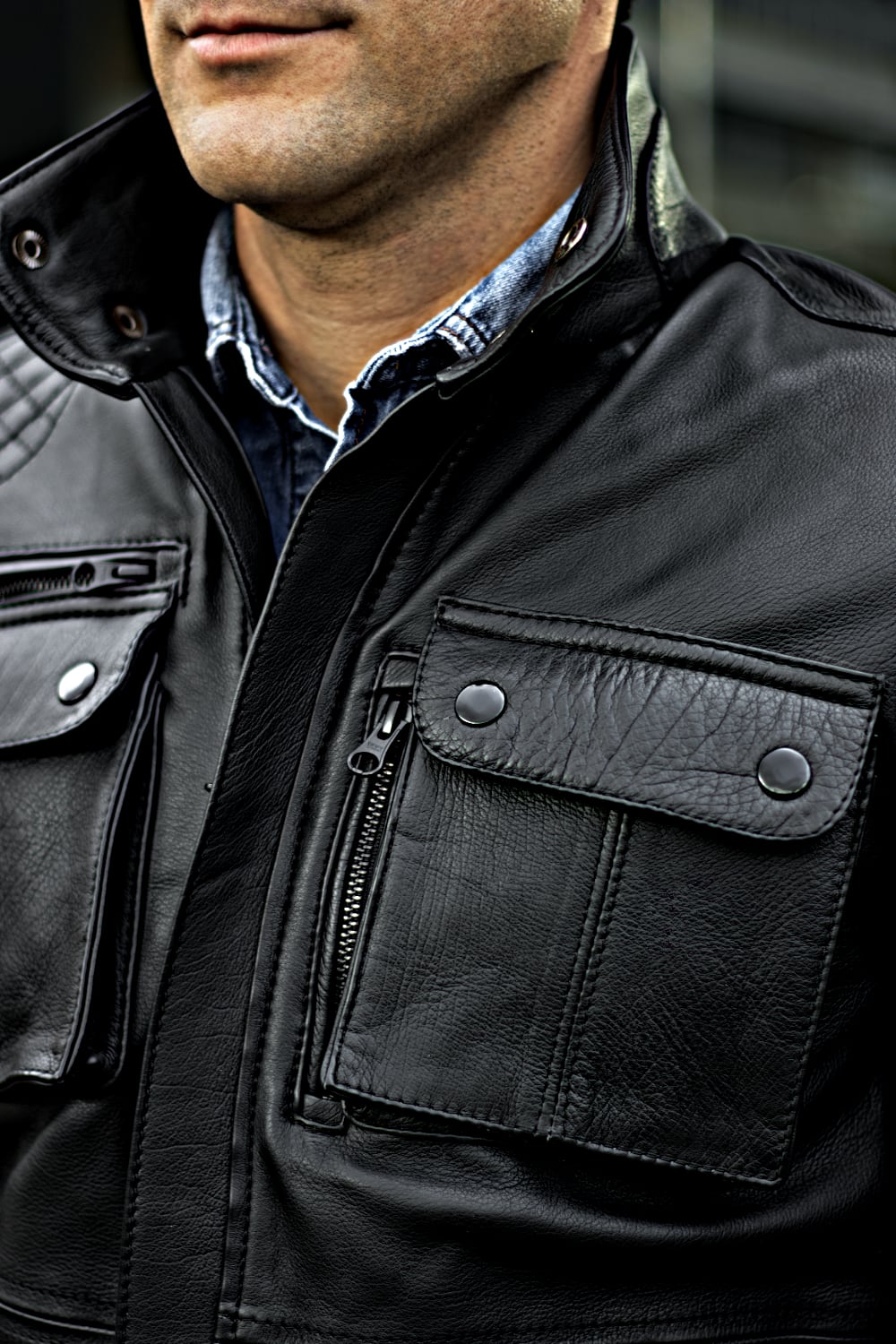 FIELD Leather Jacket   - Black -  Mid-Length