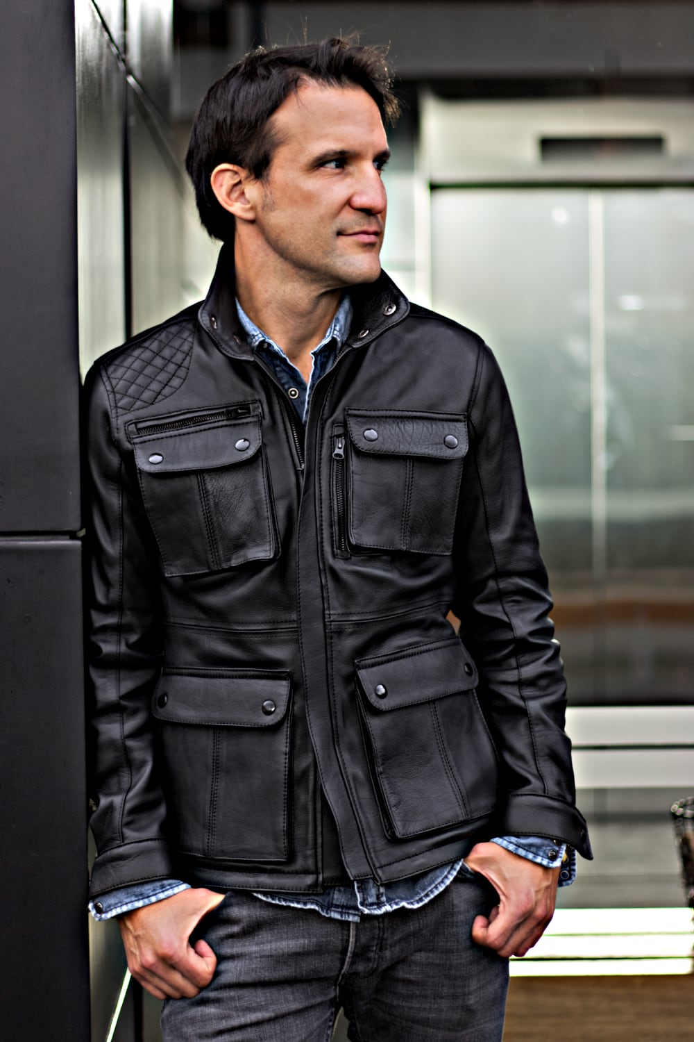 FIELD Leather Jacket   - Black -  Mid-Length