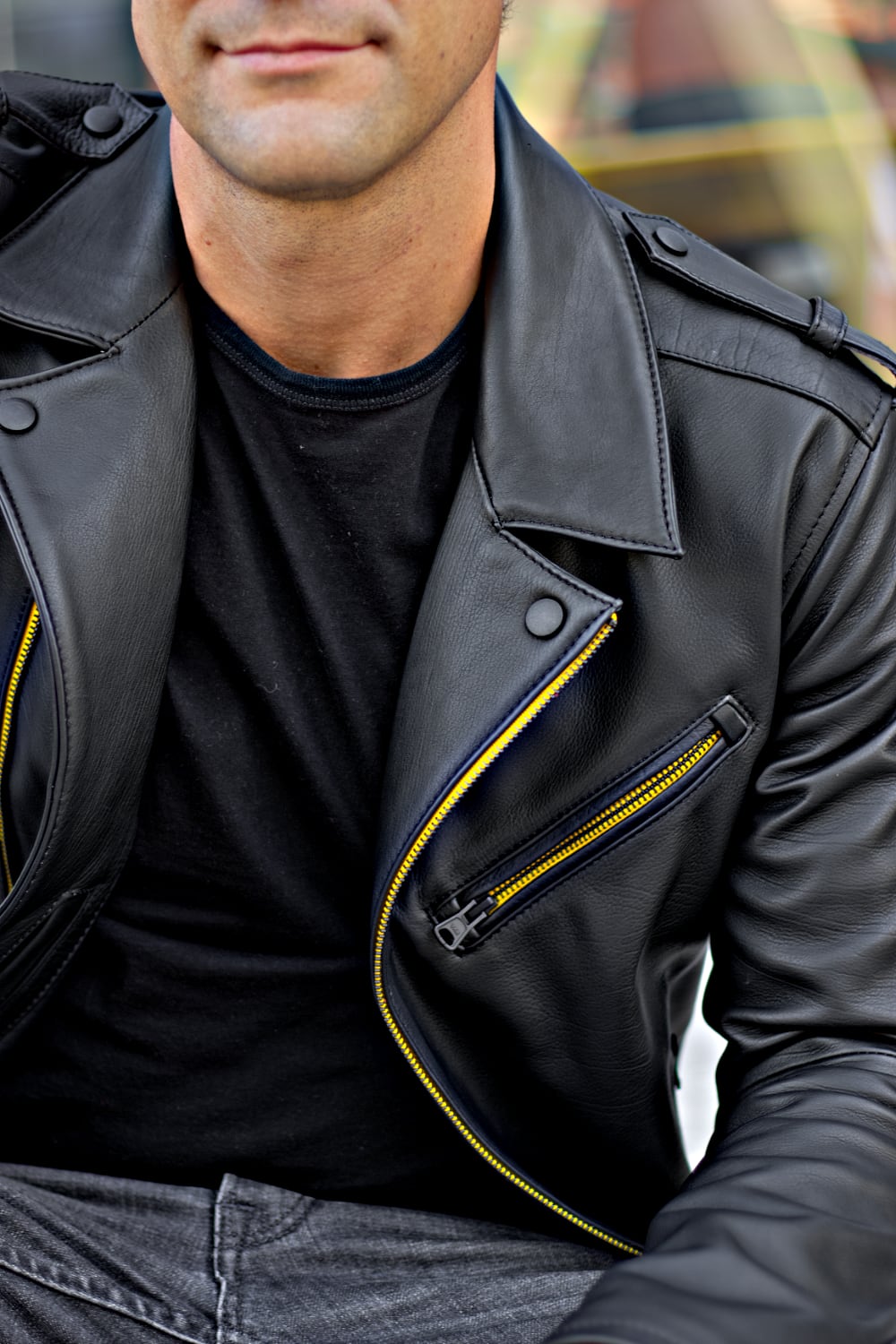Rebel LAMBO Edition Black & Yellow Leather Jacket in Calfskin