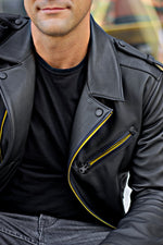 Rebel LAMBO Edition Black & Yellow Leather Jacket in Calfskin