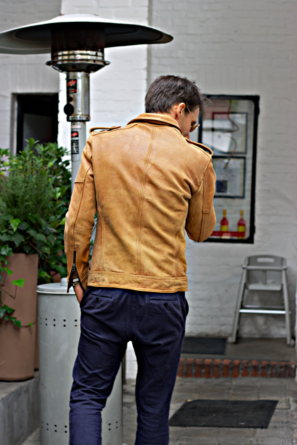 JACOB LUKAS LG Leather Retro Jacket in Distressed Pre-washed Tan