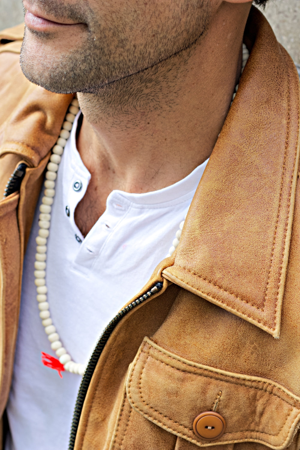 JACOB LUKAS LG Leather Retro Jacket in Distressed Pre-washed Tan