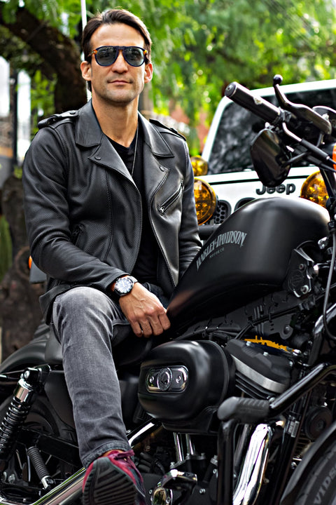 DANISH Rebel Leather Jacket - Solid & Perforated - Black -