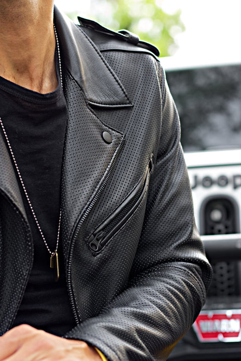 DANISH Rebel Leather Jacket - Solid & Perforated - Black -
