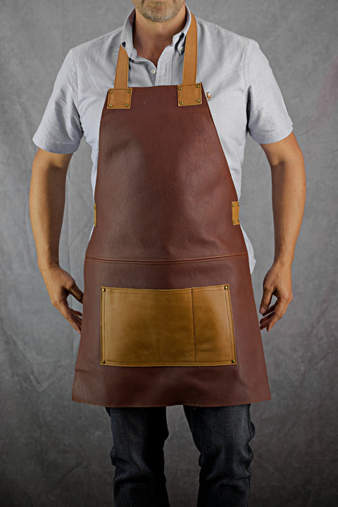 2PDW Leather Apron Mahogany & Brown Straps and Pockets - Custom-Made Personalized