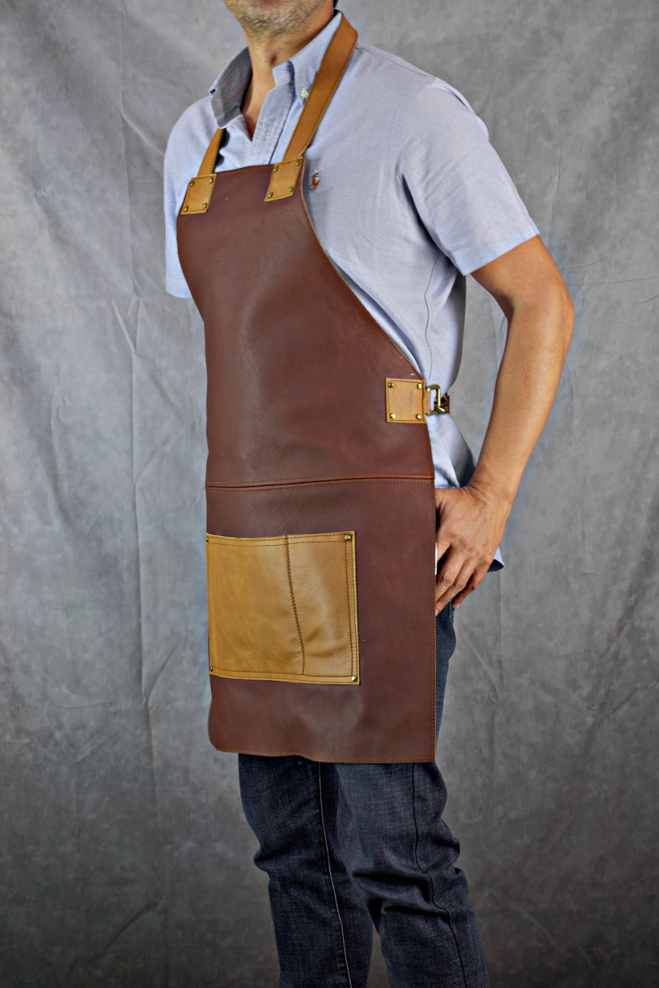 2PDW Leather Apron Mahogany & Brown Straps and Pockets - Custom-Made Personalized