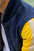 BOSTON 80 Leather Buffalo Suede Varsity Jacket - Blue & Yellow Raw Code Stripes
