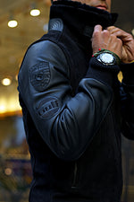 LE MANS Porche Ed. Leather Jacket Shearling Collar Black -Triple Black