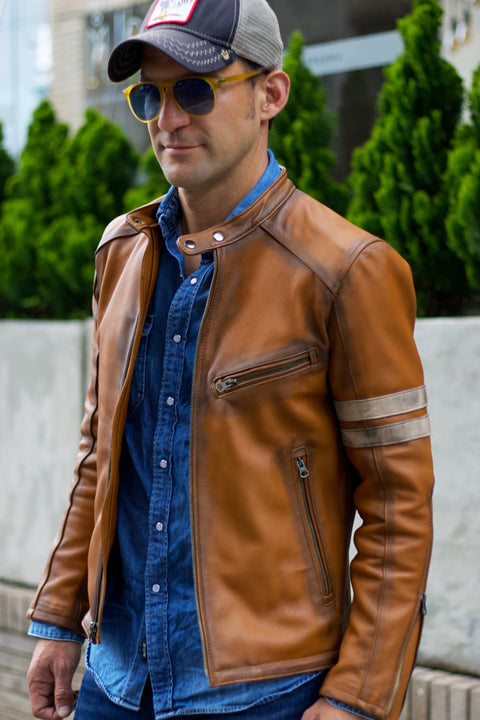 MUSTANG HB Leather Jacket - Special Edition - Amber with Stripes