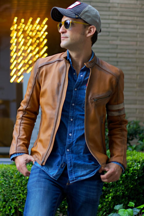 MUSTANG HB Leather Jacket - Special Edition - Amber with Stripes