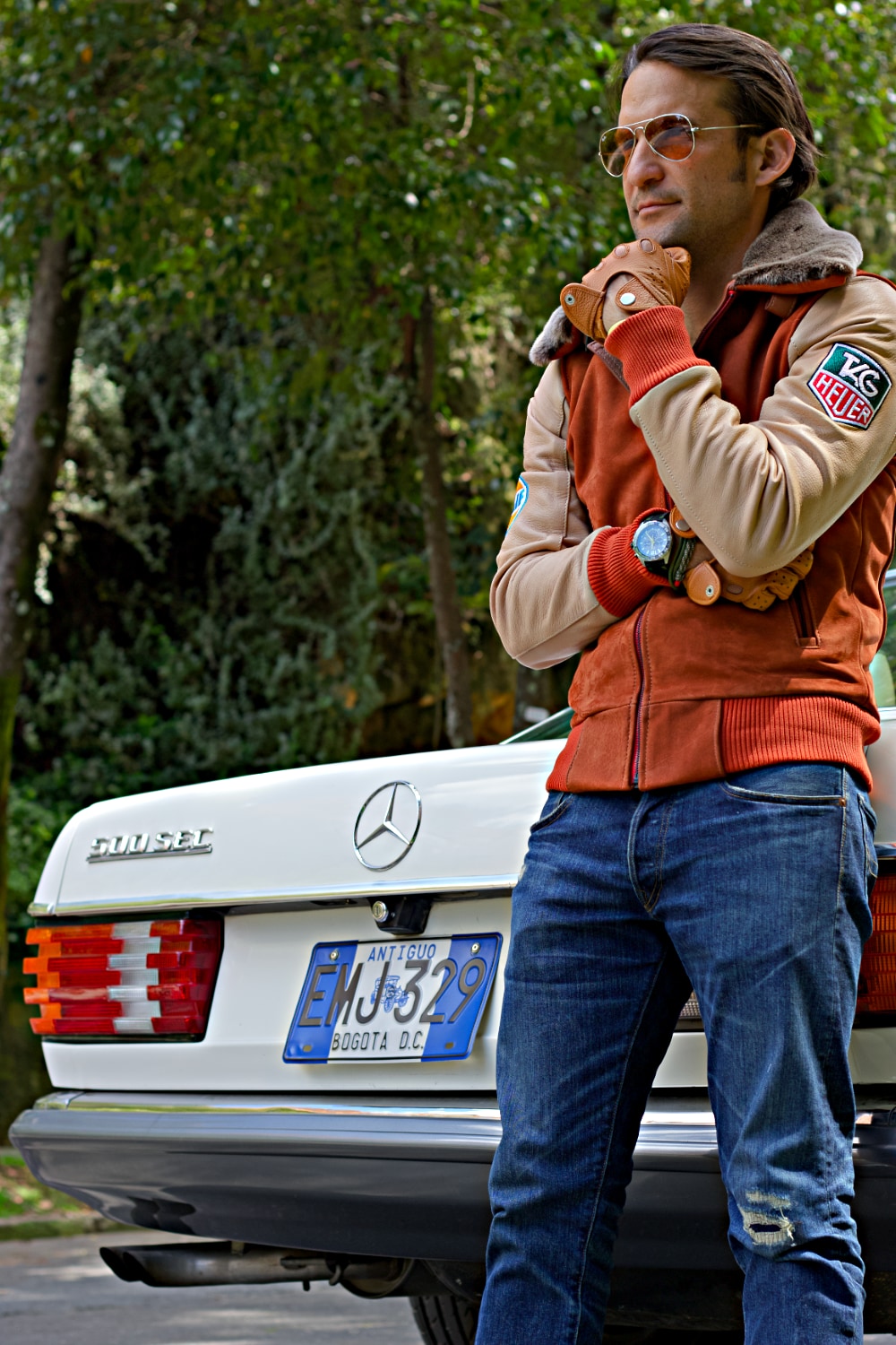 LE MANS Porche Ed. Leather Jacket Shearling Collar Black - Terracota & Beige