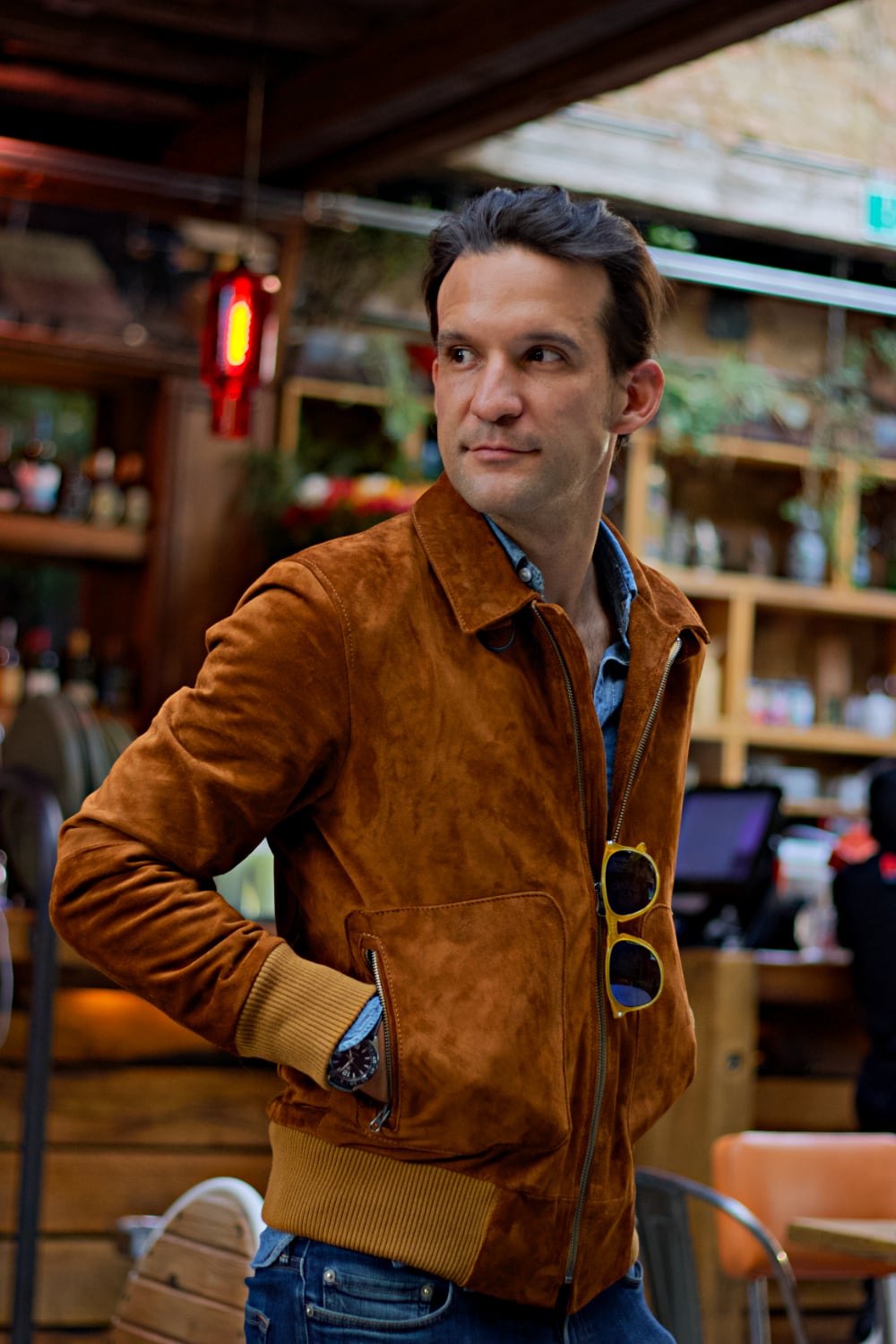 LONDON Classic Lightweight Jacket in Suede - Amber